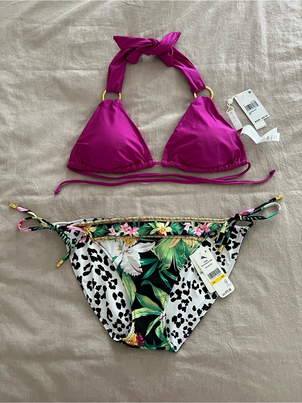 Sunshine 79 Magenta Halter Bikini Top & Tommy Bahama Reversible Bikini Bottoms
